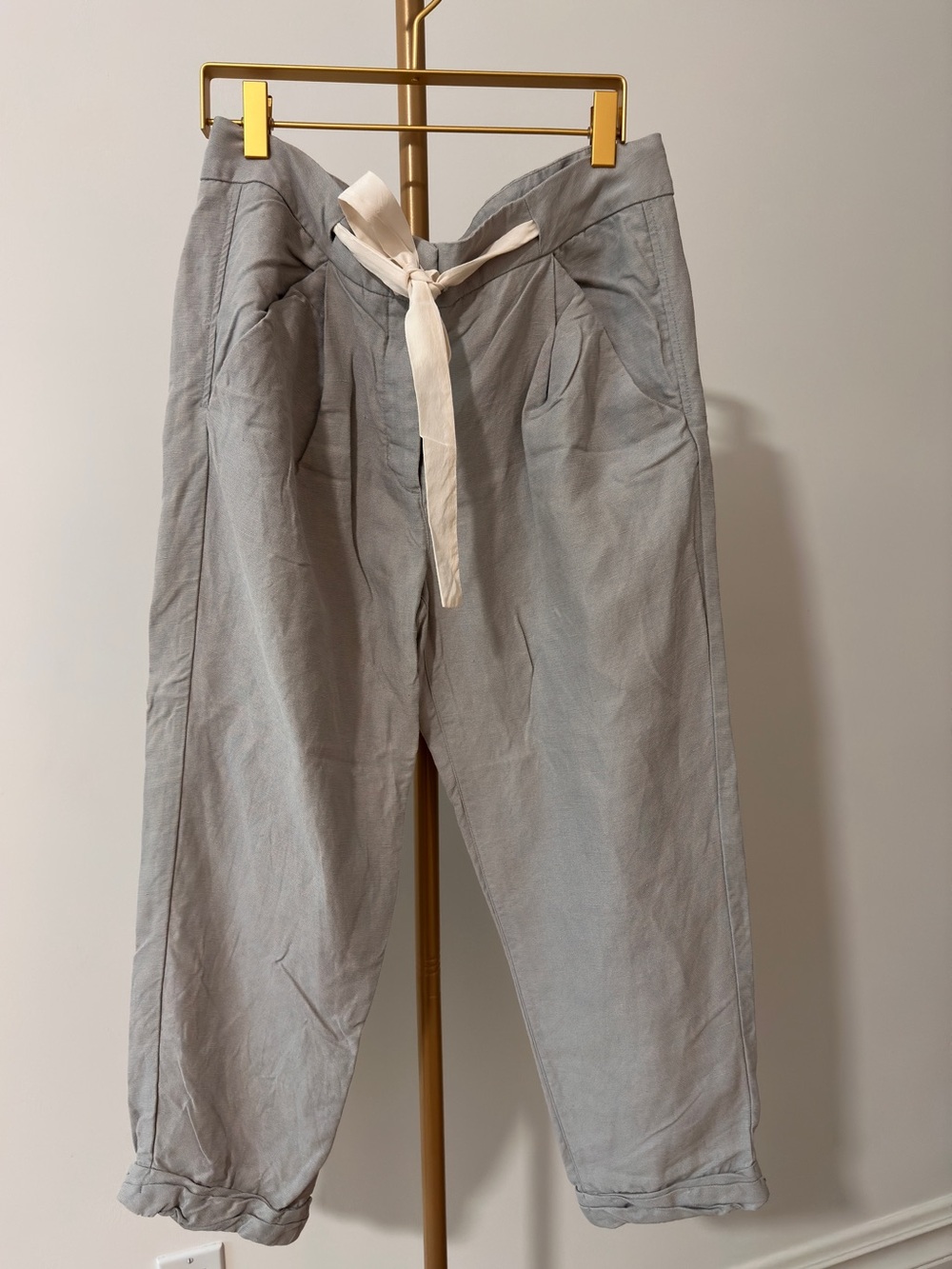 Wilfred Allant Linen Blend Pants Size 4 Light Grey Wide Leg Trousers